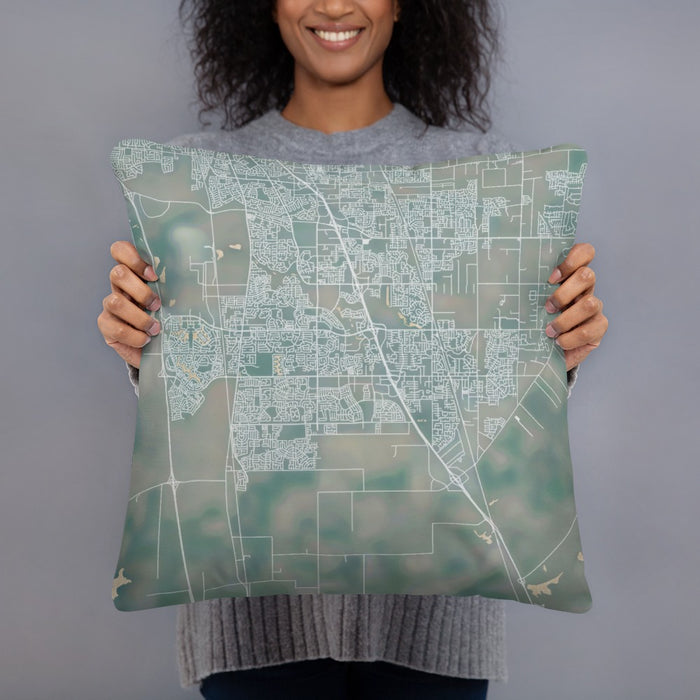Person holding 18x18 Custom Elk Grove California Map Throw Pillow in Afternoon
