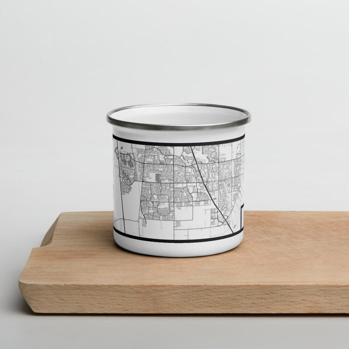 Front View Custom Elk Grove California Map Enamel Mug in Classic on Cutting Board