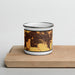 Front View Custom Elk Grove California Map Enamel Mug in Ember on Cutting Board