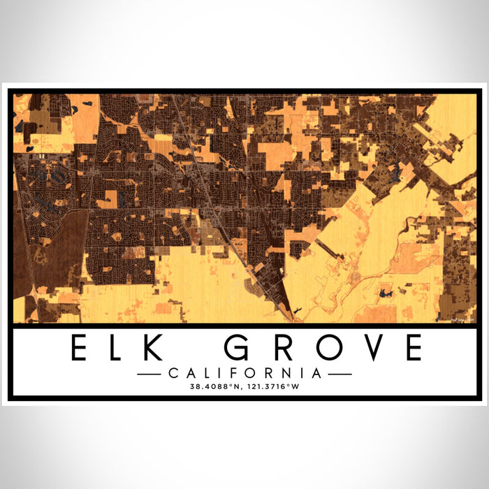 Elk Grove California Map Print Landscape Orientation in Ember Style With Shaded Background