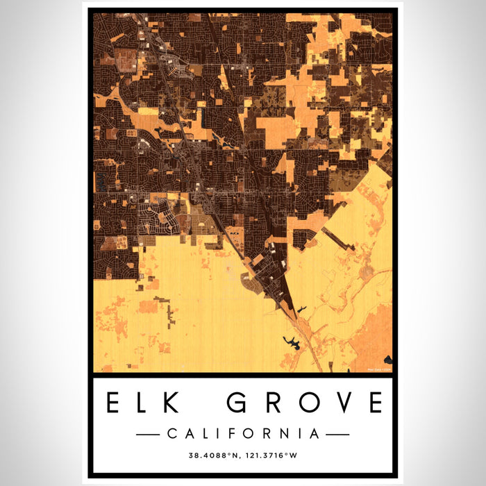 Elk Grove California Map Print Portrait Orientation in Ember Style With Shaded Background