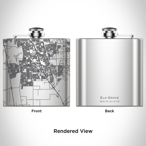 Rendered View of Elk Grove California Map Engraving on 6oz Stainless Steel Flask