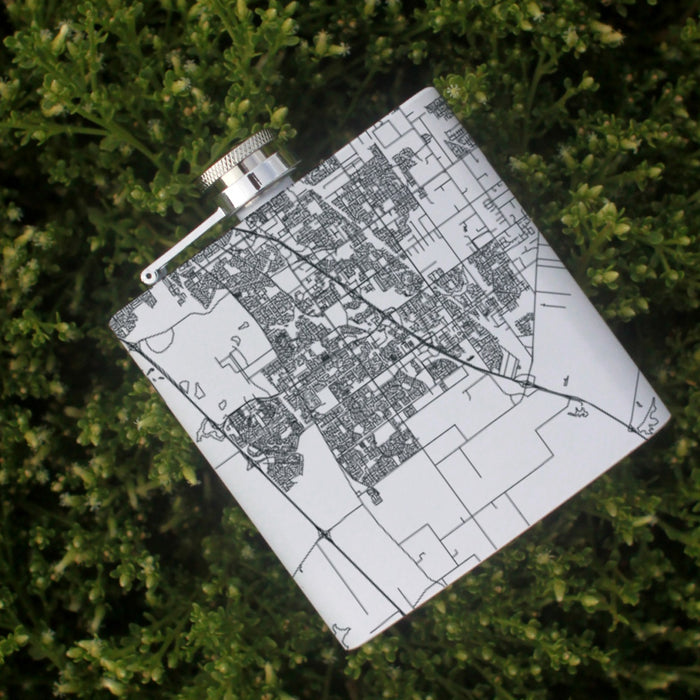 Elk Grove California Custom Engraved City Map Inscription Coordinates on 6oz Stainless Steel Flask in White