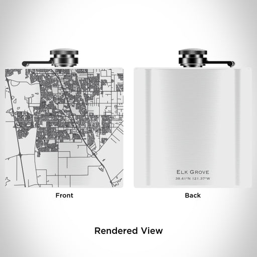 Rendered View of Elk Grove California Map Engraving on 6oz Stainless Steel Flask in White