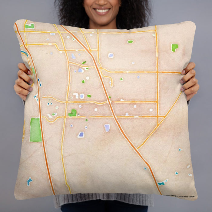 Person holding 22x22 Custom Elk Grove California Map Throw Pillow in Watercolor