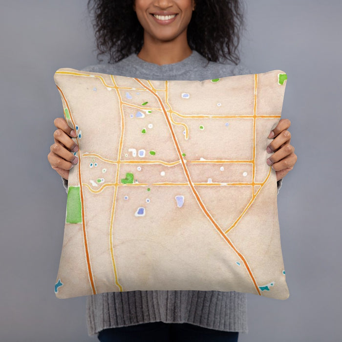 Person holding 18x18 Custom Elk Grove California Map Throw Pillow in Watercolor