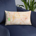 Custom Elk Grove California Map Throw Pillow in Watercolor on Blue Colored Chair