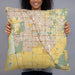 Person holding 22x22 Custom Elk Grove California Map Throw Pillow in Woodblock