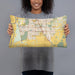 Person holding 20x12 Custom Elk Grove California Map Throw Pillow in Woodblock
