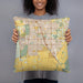 Person holding 18x18 Custom Elk Grove California Map Throw Pillow in Woodblock