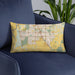 Custom Elk Grove California Map Throw Pillow in Woodblock on Blue Colored Chair