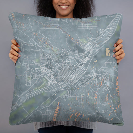 Person holding 22x22 Custom Elko Nevada Map Throw Pillow in Afternoon