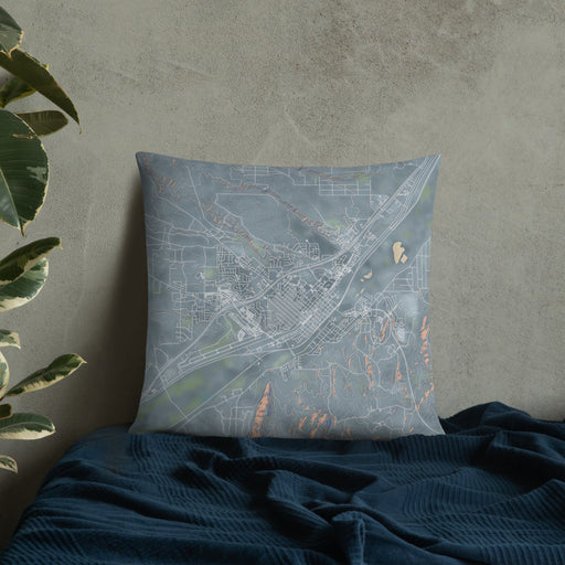 Custom Elko Nevada Map Throw Pillow in Afternoon on Bedding Against Wall