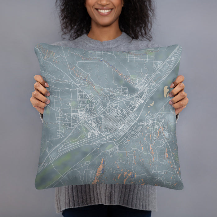 Person holding 18x18 Custom Elko Nevada Map Throw Pillow in Afternoon