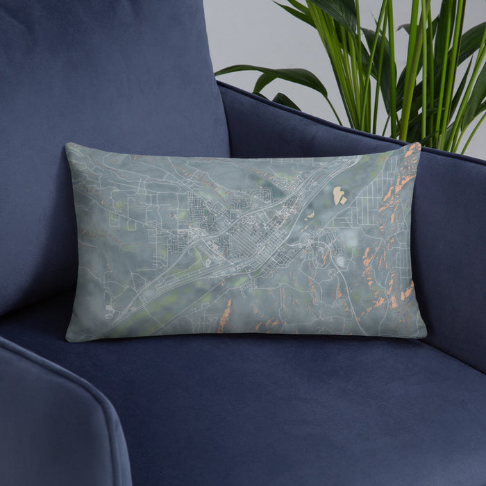 Custom Elko Nevada Map Throw Pillow in Afternoon on Blue Colored Chair