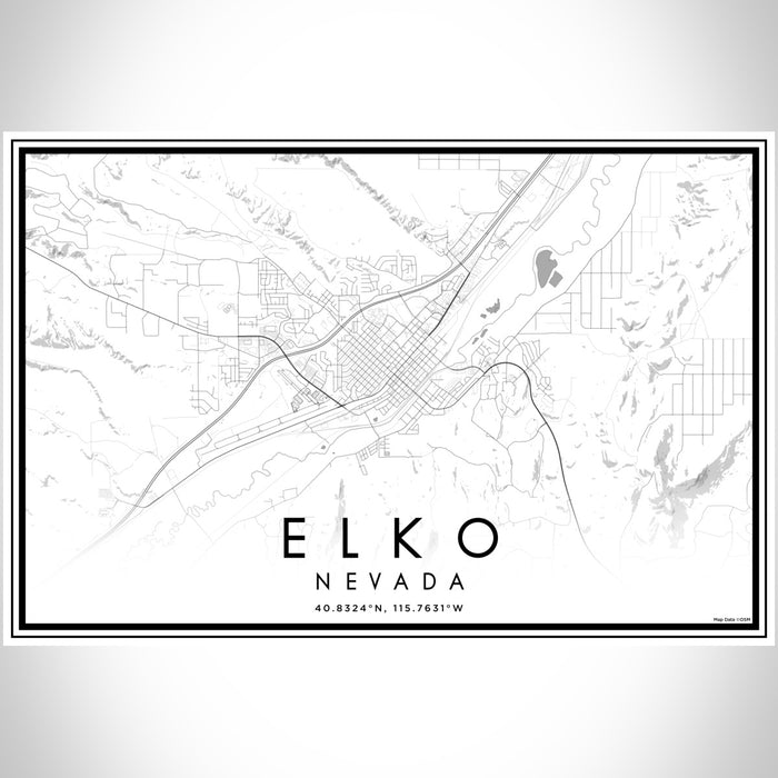 Elko Nevada Map Print Landscape Orientation in Classic Style With Shaded Background