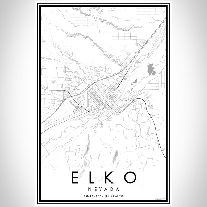 Elko Nevada Map Print Portrait Orientation in Classic Style With Shaded Background