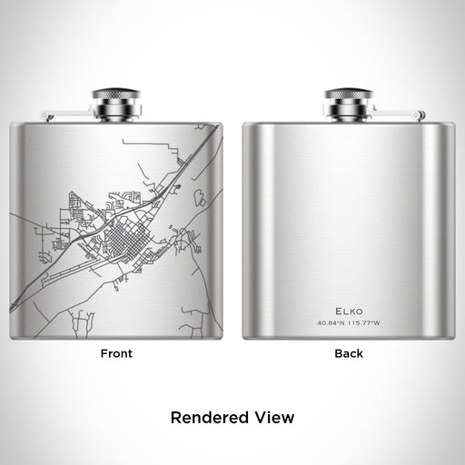 Rendered View of Elko Nevada Map Engraving on 6oz Stainless Steel Flask