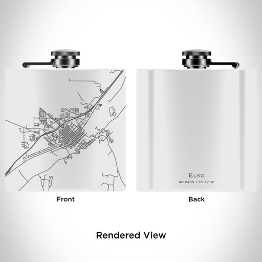 Rendered View of Elko Nevada Map Engraving on 6oz Stainless Steel Flask in White