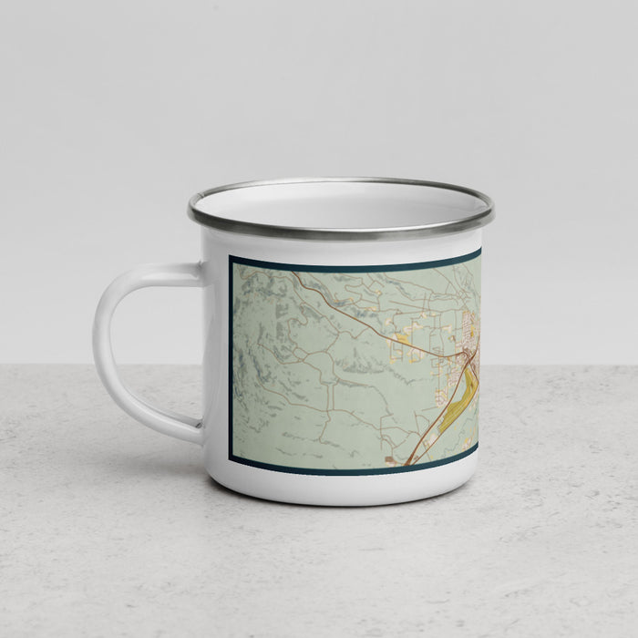 Left View Custom Elko Nevada Map Enamel Mug in Woodblock