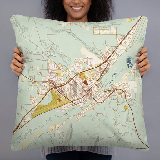 Person holding 22x22 Custom Elko Nevada Map Throw Pillow in Woodblock