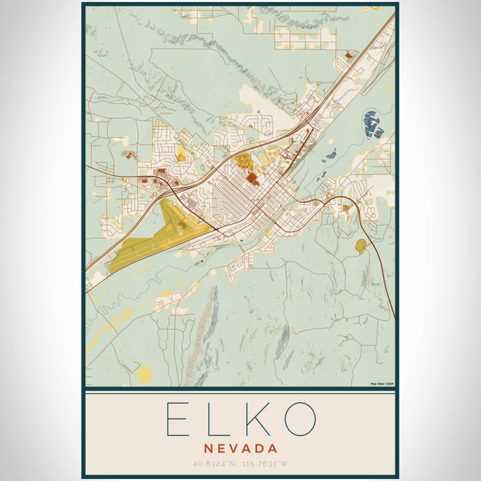 Elko Nevada Map Print Portrait Orientation in Woodblock Style With Shaded Background