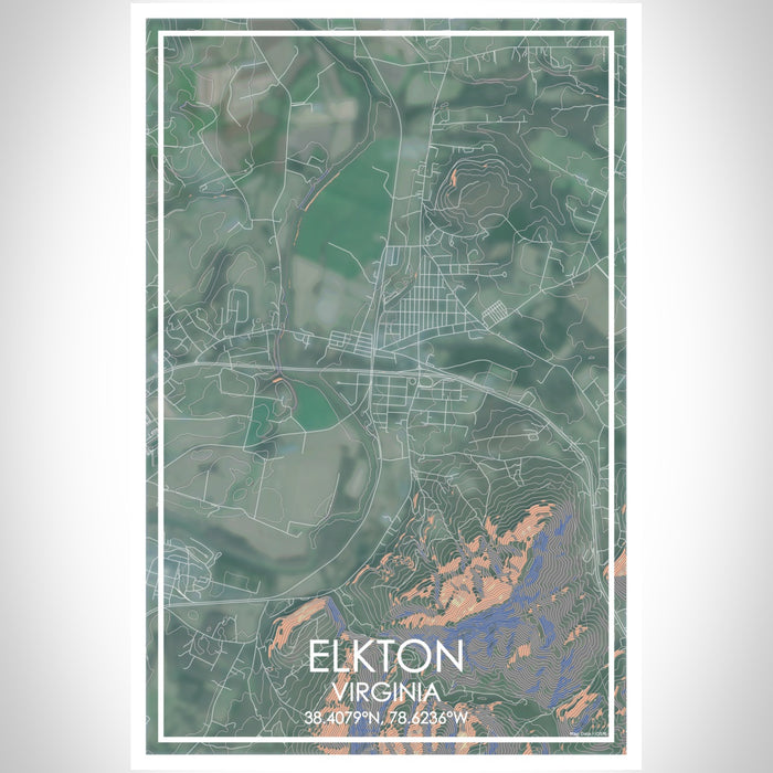 Elkton Virginia Map Print Portrait Orientation in Afternoon Style With Shaded Background