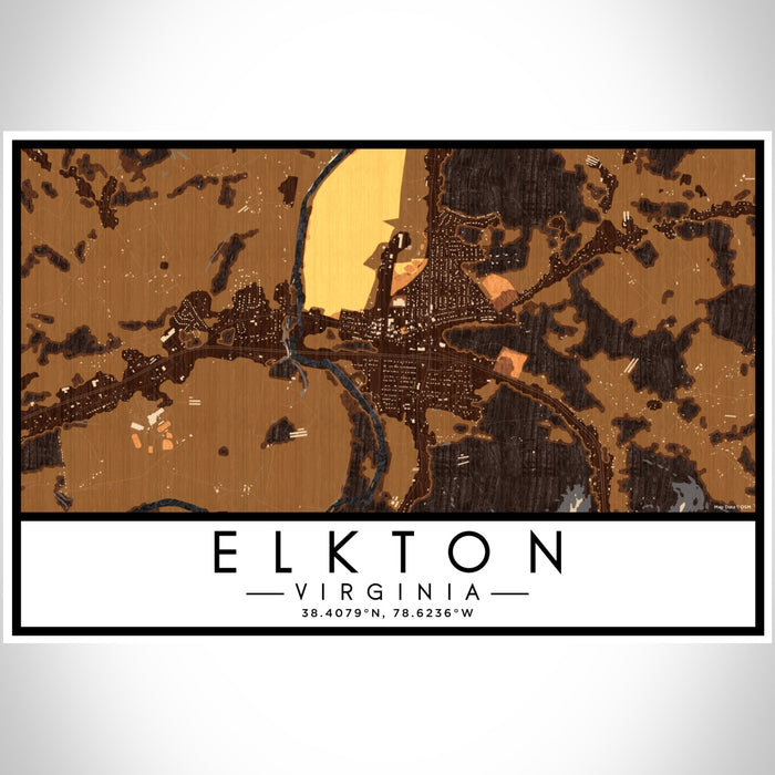 Elkton Virginia Map Print Landscape Orientation in Ember Style With Shaded Background
