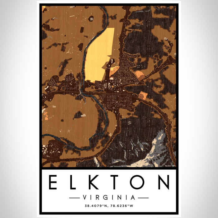 Elkton Virginia Map Print Portrait Orientation in Ember Style With Shaded Background