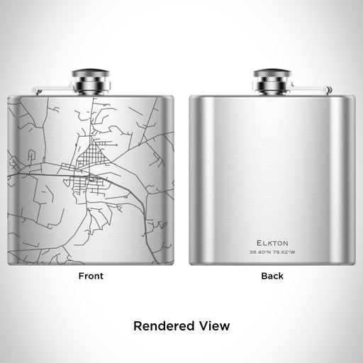 Rendered View of Elkton Virginia Map Engraving on 6oz Stainless Steel Flask