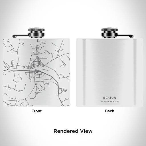 Rendered View of Elkton Virginia Map Engraving on 6oz Stainless Steel Flask in White