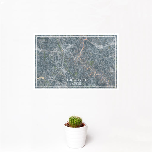12x18 Ellicott City Maryland Map Print Landscape Orientation in Afternoon Style With Small Cactus Plant in White Planter