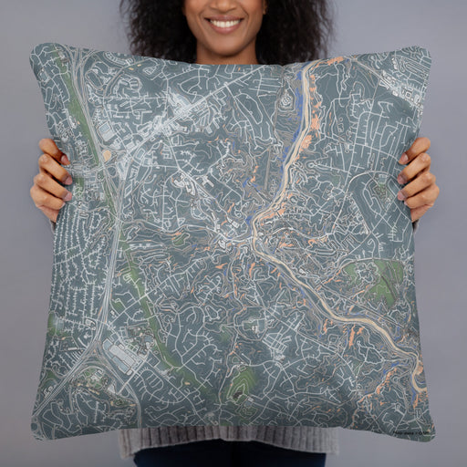 Person holding 22x22 Custom Ellicott City Maryland Map Throw Pillow in Afternoon