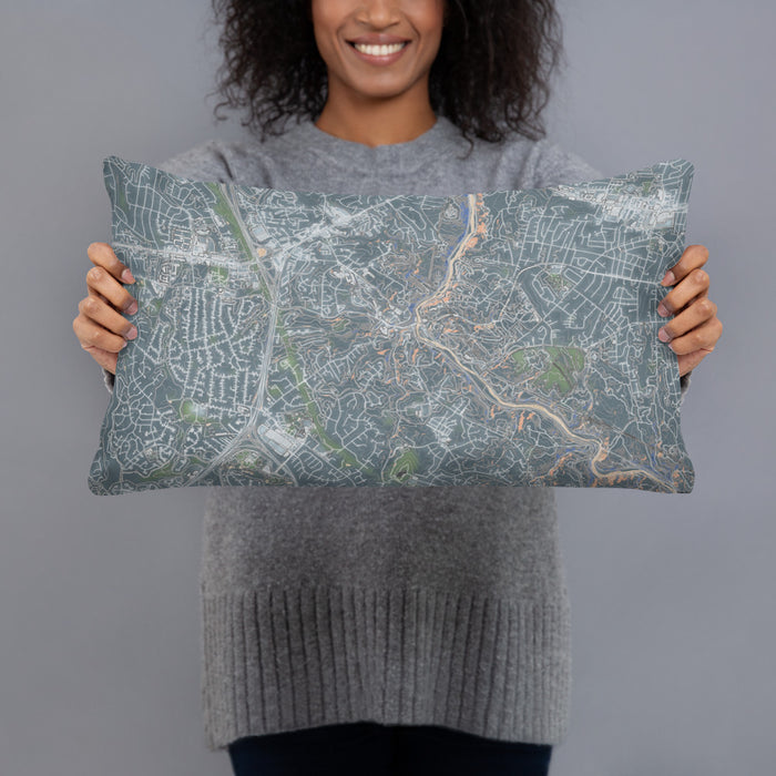 Person holding 20x12 Custom Ellicott City Maryland Map Throw Pillow in Afternoon
