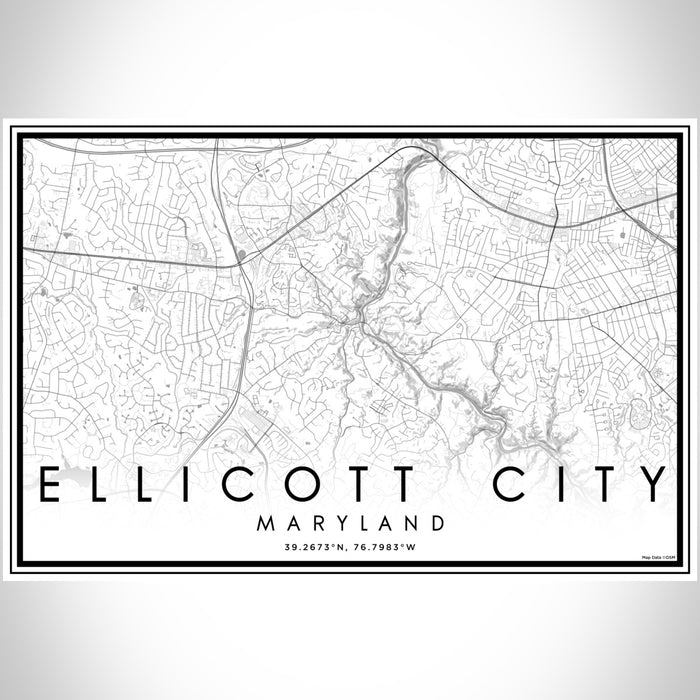 Ellicott City Maryland Map Print Landscape Orientation in Classic Style With Shaded Background