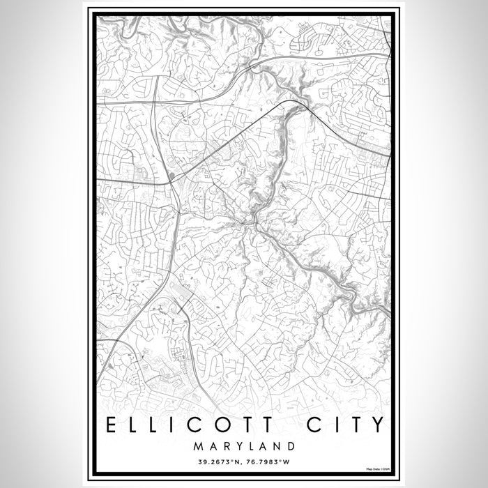 Ellicott City Maryland Map Print Portrait Orientation in Classic Style With Shaded Background
