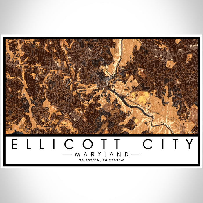Ellicott City Maryland Map Print Landscape Orientation in Ember Style With Shaded Background