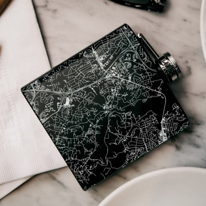 Ellicott City Maryland Custom Engraved City Map Inscription Coordinates on 6oz Stainless Steel Flask in Black