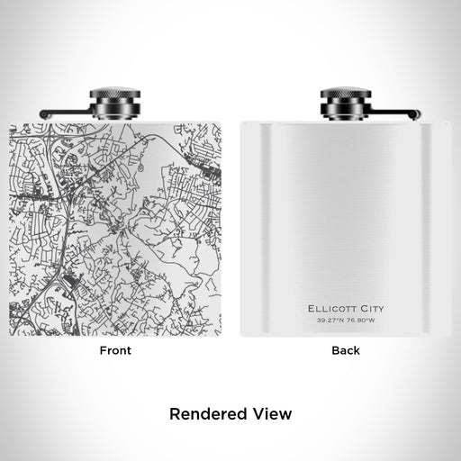 Rendered View of Ellicott City Maryland Map Engraving on 6oz Stainless Steel Flask in White