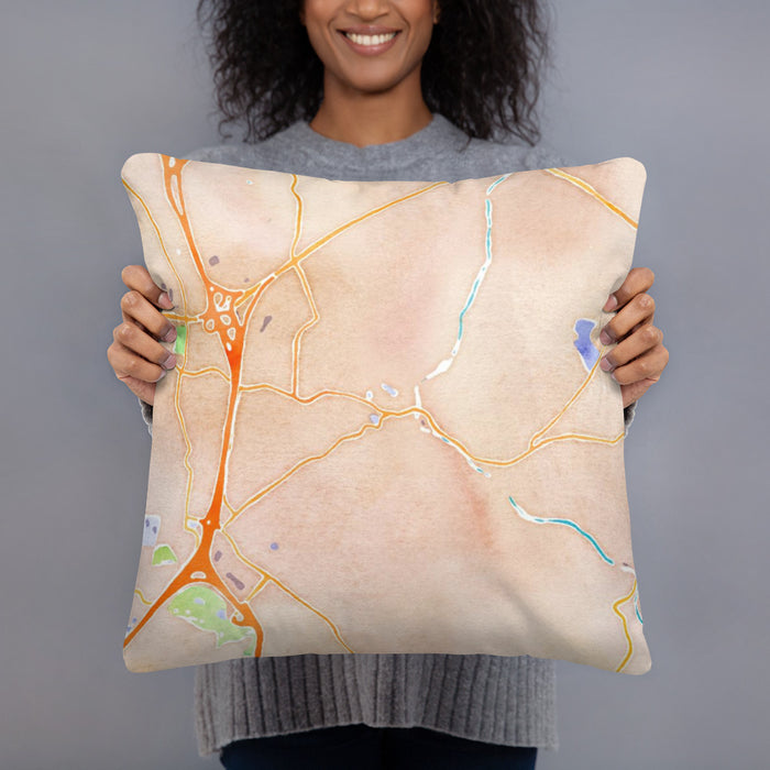 Person holding 18x18 Custom Ellicott City Maryland Map Throw Pillow in Watercolor
