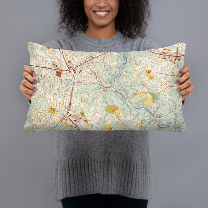 Person holding 20x12 Custom Ellicott City Maryland Map Throw Pillow in Woodblock