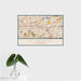 16x24 El Monte California Map Print Landscape Orientation in Woodblock Style With Tropical Plant Leaves in Water