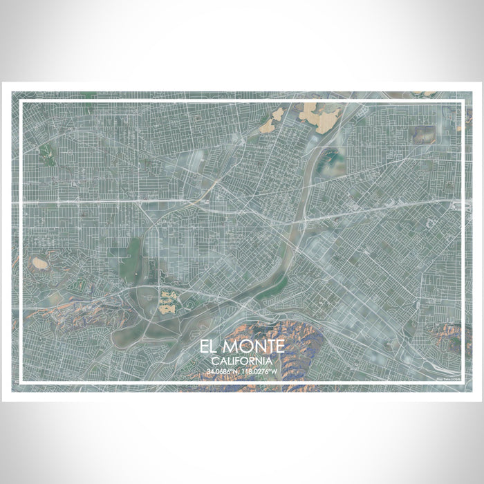 El Monte California Map Print Landscape Orientation in Afternoon Style With Shaded Background