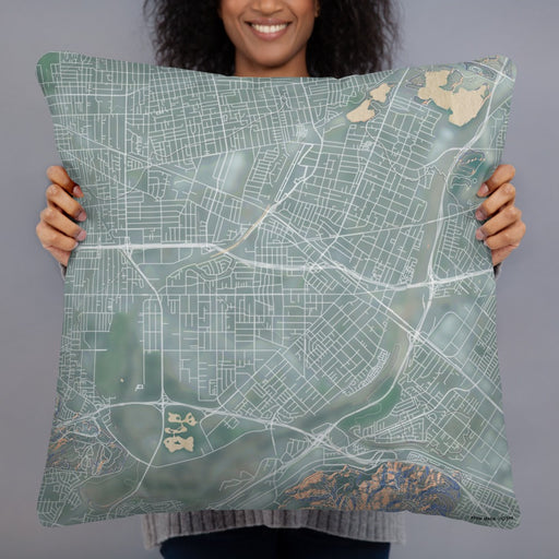 Person holding 22x22 Custom El Monte California Map Throw Pillow in Afternoon