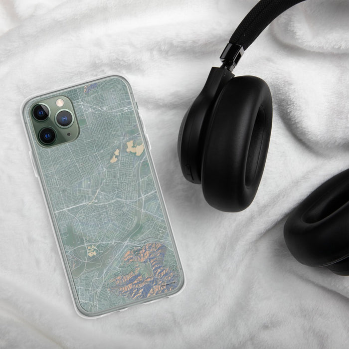 Custom El Monte California Map Phone Case in Afternoon on Table with Black Headphones