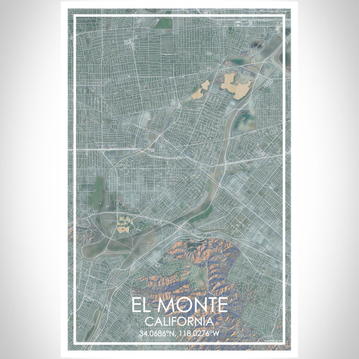El Monte California Map Print Portrait Orientation in Afternoon Style With Shaded Background