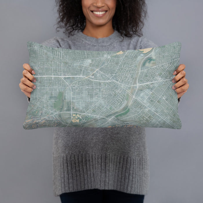 Person holding 20x12 Custom El Monte California Map Throw Pillow in Afternoon
