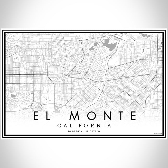 El Monte California Map Print Landscape Orientation in Classic Style With Shaded Background