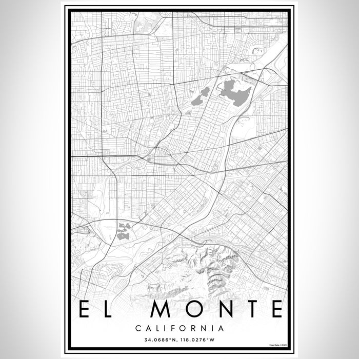 El Monte California Map Print Portrait Orientation in Classic Style With Shaded Background