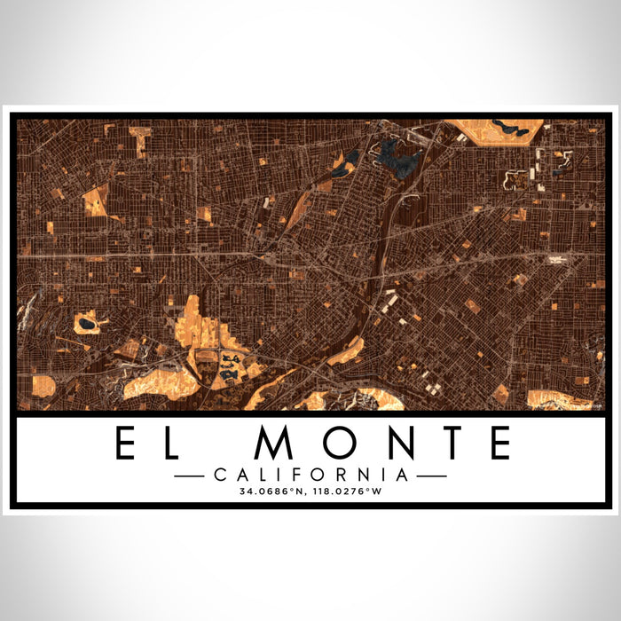 El Monte California Map Print Landscape Orientation in Ember Style With Shaded Background